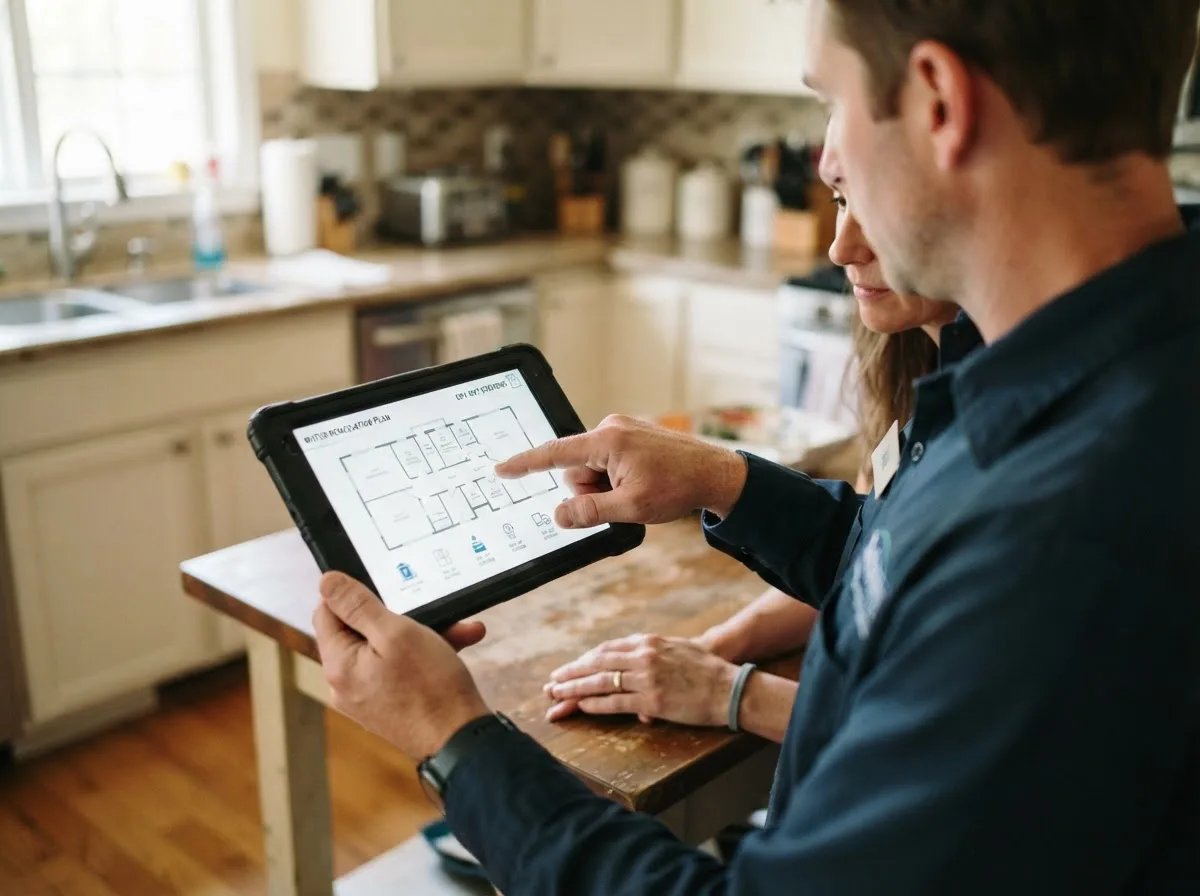 Water damage restoration technician inspecting a home in Rembert, SC